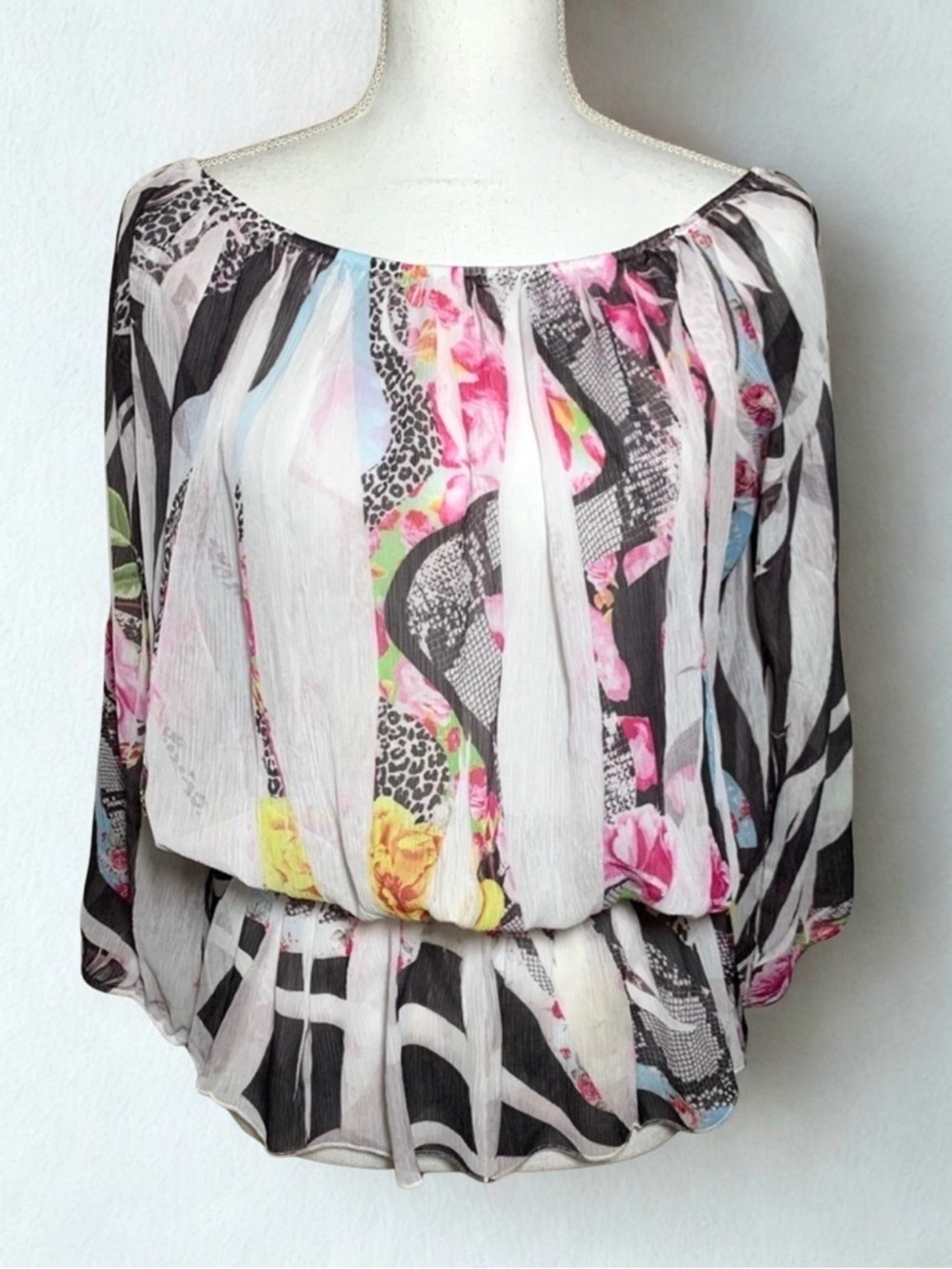 Amour Couture Women Boho Animal Print Blouse Top Size Small